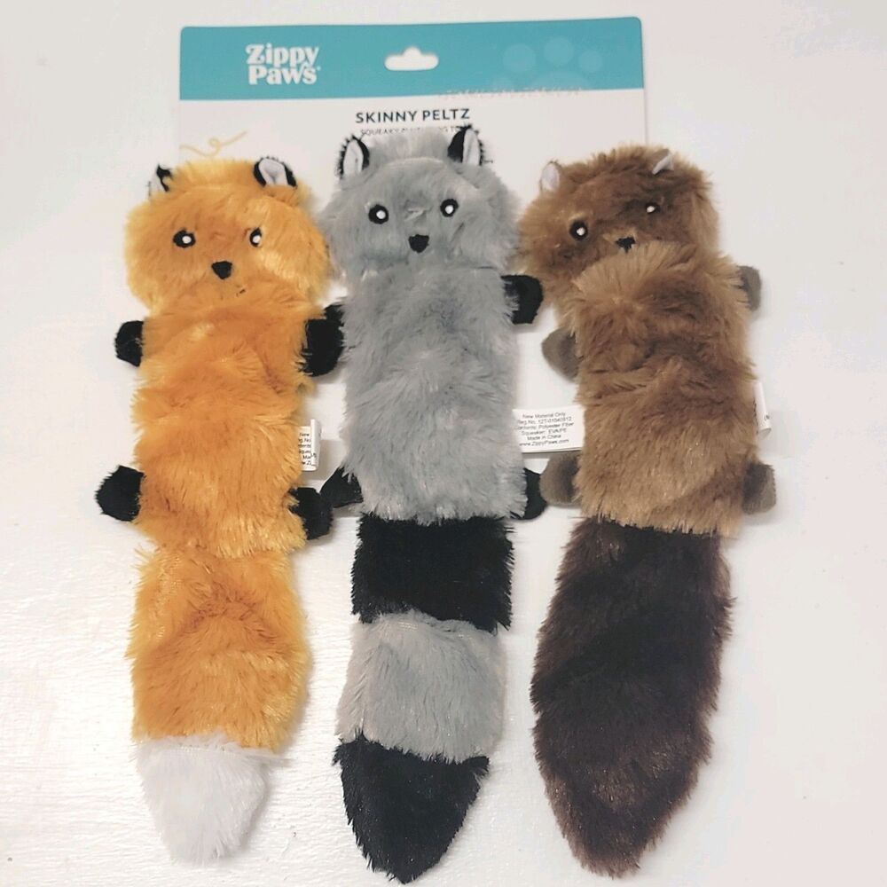 Interactive Plush Dog Toys without Stuffing - 11" Fox, Raccoon & Squirrel Pack